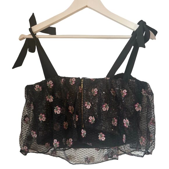 Saloni NWT Jemi Crop Black and Pink Layered Mesh - Picture 4 of 11